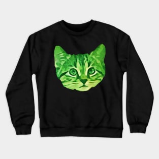 Kitty Face Green Crewneck Sweatshirt